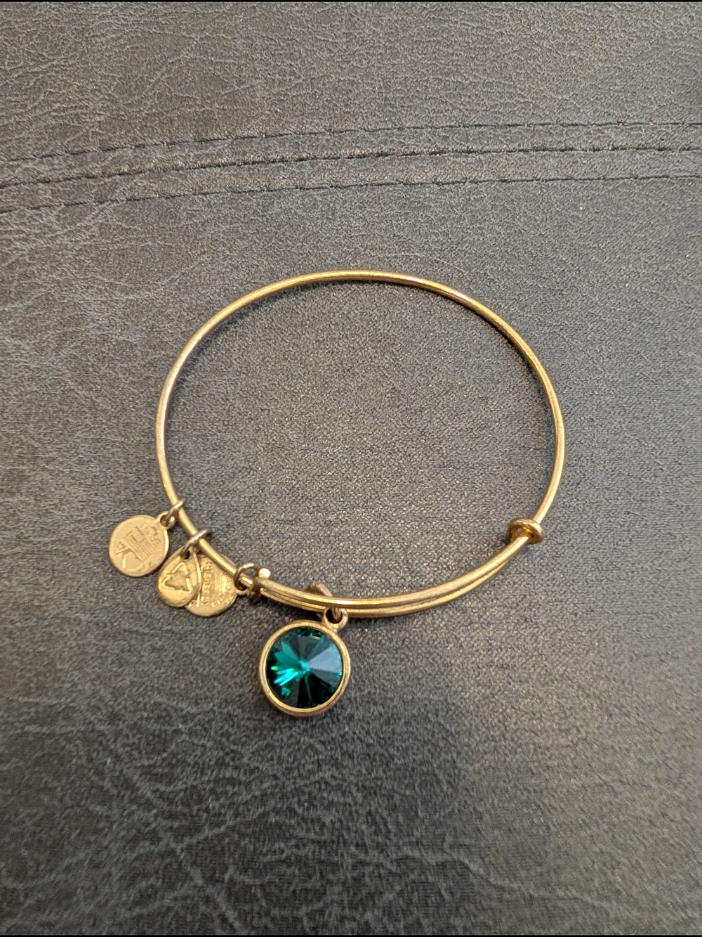 Alex & Ani Gold-Plated Bangle Bracelet with Emerald Green Crystal Charm